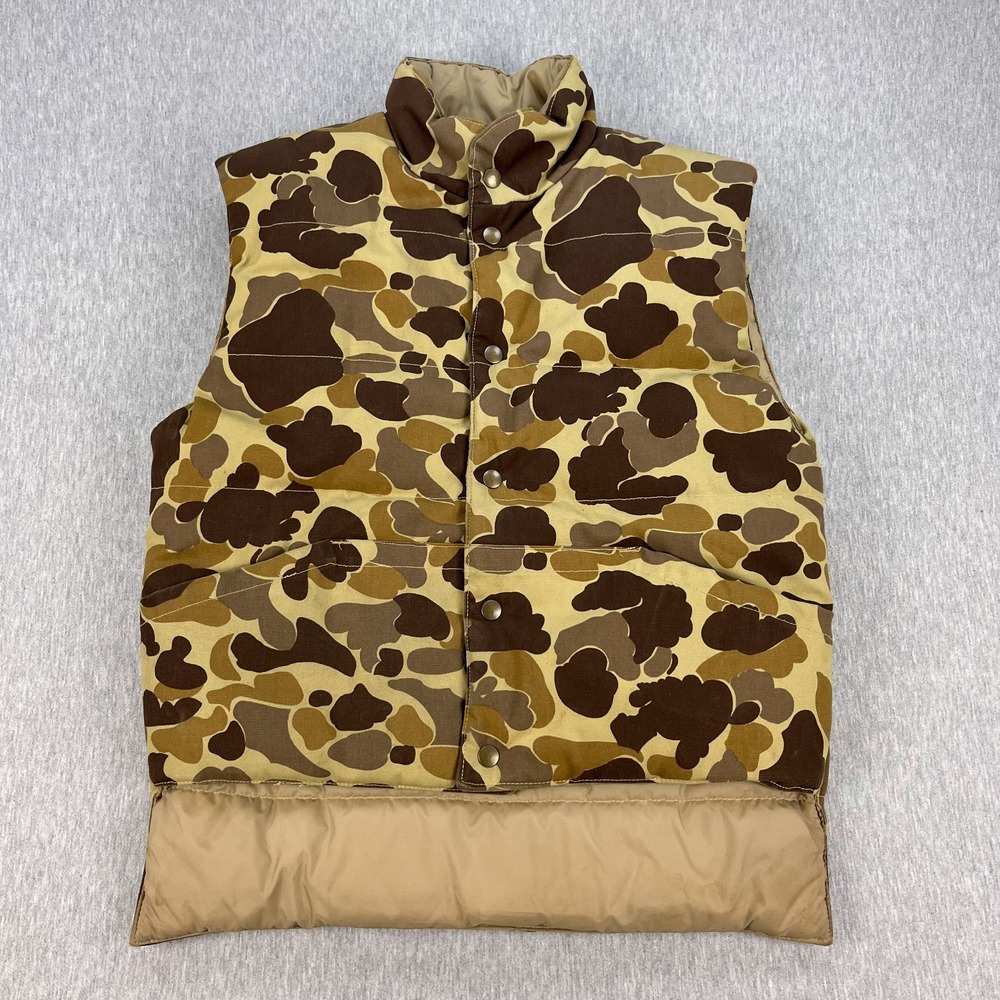 Vintage Mount'n Prairie Reversible Puffy Vest Mens S Brown Frogskin Camo Nylon